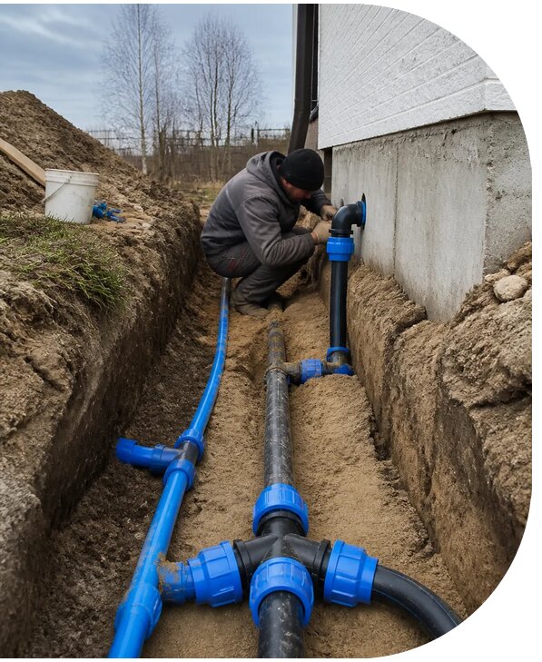 Монтаж наружного водопровода на участке под ключ в Анжере-Судженске
